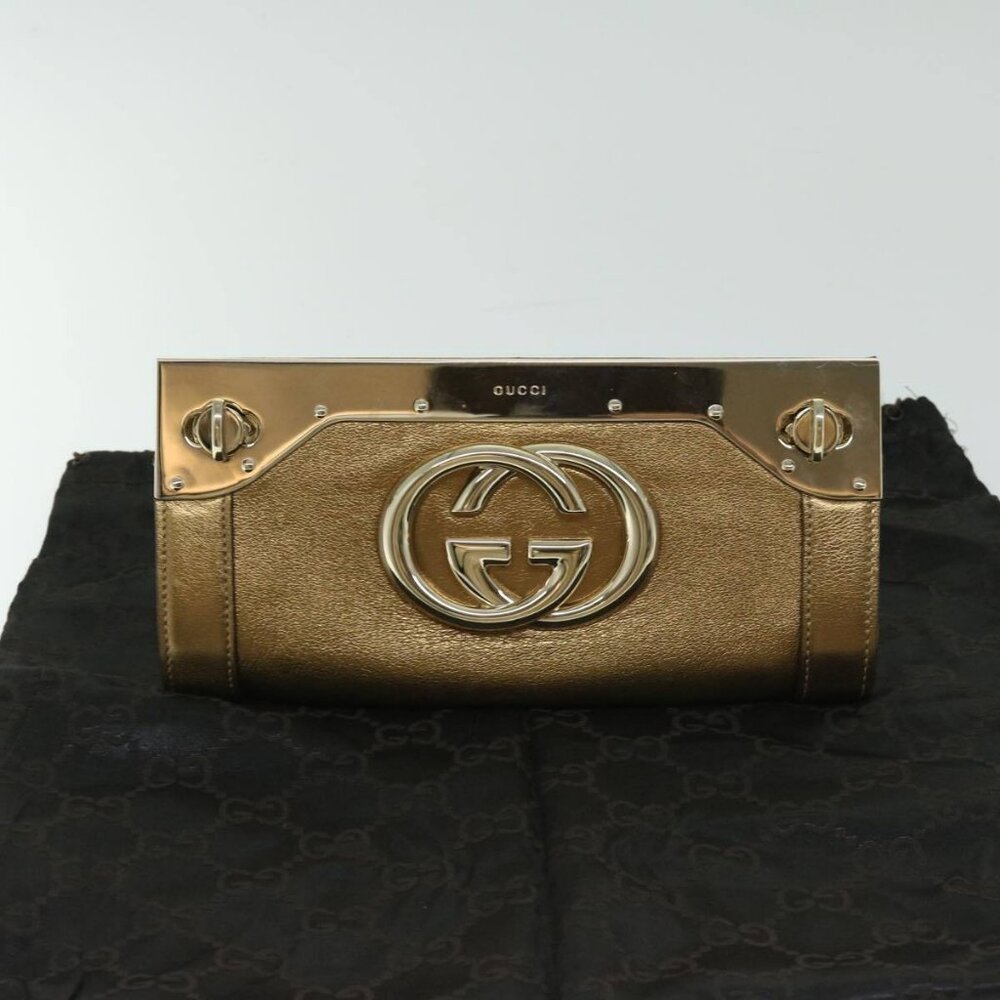 GUCCI Interlocking Clutch Bag Leather Gold - Picture 11 of 16